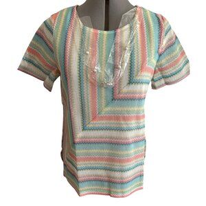 Alfred Dunner Isle Of Capri Striped Knit Top With Necklace S Multicolor